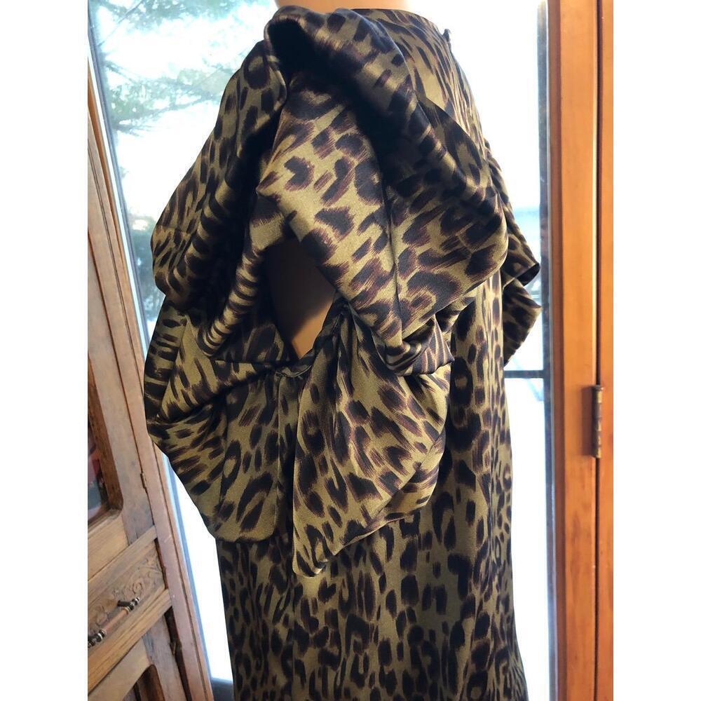 THML Leopard Print Olive Green Ruffled Sleeves Womens Shift Dress medium - Picture 7 of 8